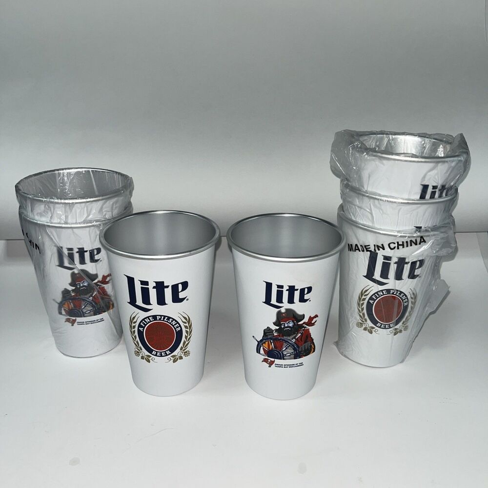 Miller Lite 16 oz Aluminum Cups |Tampa Bay Buccaneers | Set of 7